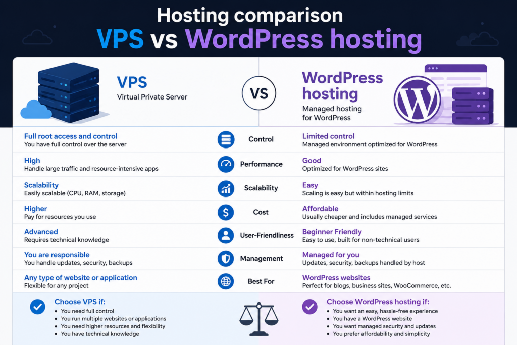 Hosting comparison VPS vs WordPress hosting